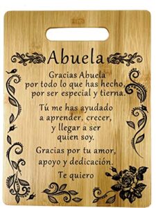 regalo para abuela: tabla de cortar de bambú grabada (22 x 30 cm) gift for grandma in spanish-engraved bamboo cutting board 9"x12"