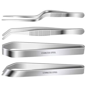 4 pieces fish bone tweezers set, two 4.6" stainless steel tweezer and two 5.5" tongs for cooking food design styling.