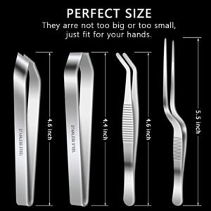 4 Pieces Fish Bone Tweezers Set, Two 4.6" Stainless Steel Tweezer and Two 5.5" Tongs for Cooking Food Design styling.