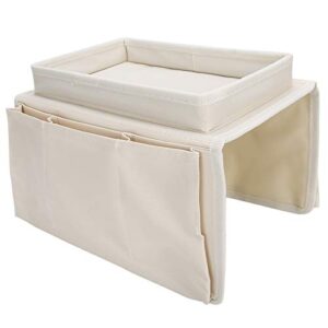 yuecoom sofa storage bag, 4 pockets tv remote control organizer sofa armrest armchair couch bag with cup holder tray(beige)