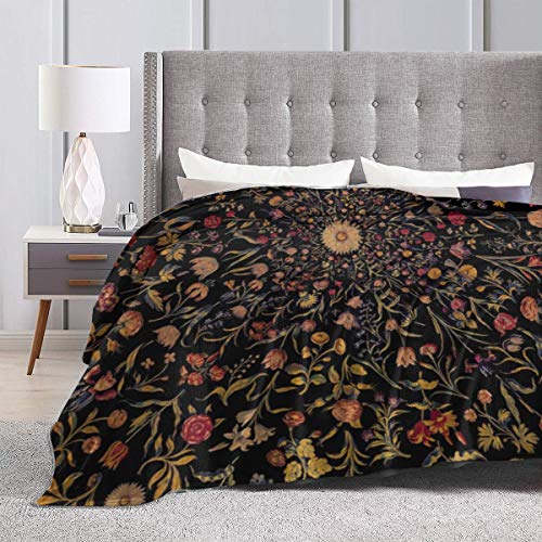 Flannel Plush Cute Throw Blanket, Medieval Flowers On Black Vintage Florals Garden Pattern Blankets for Better Relaxing Work Decorative, Air Conditioning Blanket and Quality Easy Care 80" x 60"
