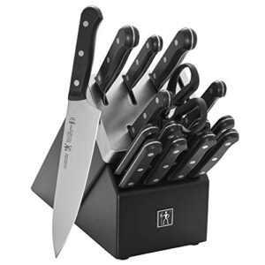 henckels solution razor-sharp 16-pc self-sharpening knife set, german engineered informed by 100+ years of mastery, chefs knife, black