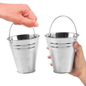 Kicko 24 Pack Large Galvanized Metal Buckets with Handles - 5 x 4.5 Inches Unique Goody Baskets, Party Favors, Party Accessories and Decorations