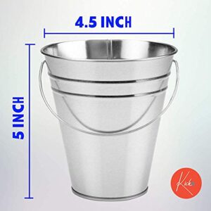 Kicko 24 Pack Large Galvanized Metal Buckets with Handles - 5 x 4.5 Inches Unique Goody Baskets, Party Favors, Party Accessories and Decorations