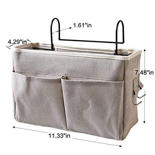 XSHION Bedside Storage Caddy Hanging Organizer Bag Holder Bunk Bed Organizer for Dorm Room,Hospital Bed Rails,Baby Bed -Grey