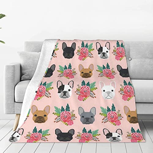 Gdecziy French Bulldog Floral Dog Cute pet Gifts Dog Breed Flannel Fleece Plush Throw Blanket,Throw for Spring Recliner, Air Conditioning Blanket Quality Washable Blanket 60"x50"