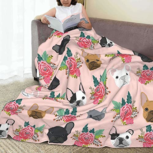 Gdecziy French Bulldog Floral Dog Cute pet Gifts Dog Breed Flannel Fleece Plush Throw Blanket,Throw for Spring Recliner, Air Conditioning Blanket Quality Washable Blanket 60"x50"