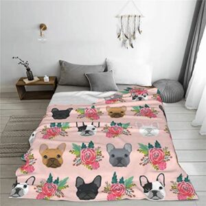 Gdecziy French Bulldog Floral Dog Cute pet Gifts Dog Breed Flannel Fleece Plush Throw Blanket,Throw for Spring Recliner, Air Conditioning Blanket Quality Washable Blanket 60"x50"