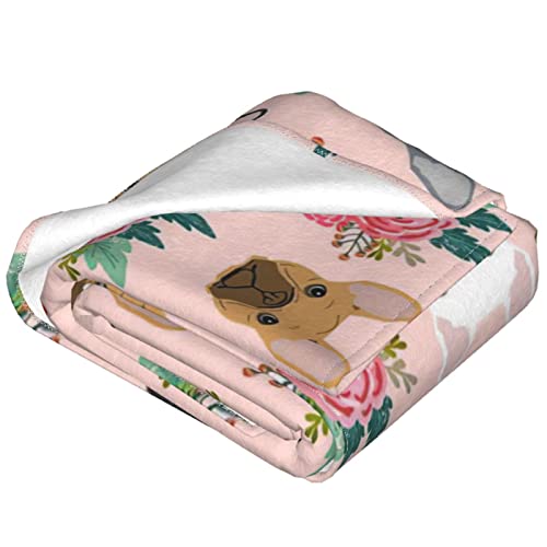 Gdecziy French Bulldog Floral Dog Cute pet Gifts Dog Breed Flannel Fleece Plush Throw Blanket,Throw for Spring Recliner, Air Conditioning Blanket Quality Washable Blanket 60"x50"