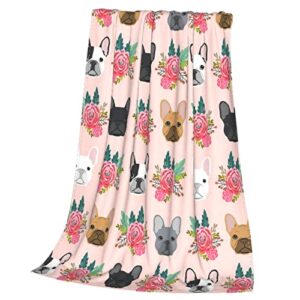 Gdecziy French Bulldog Floral Dog Cute pet Gifts Dog Breed Flannel Fleece Plush Throw Blanket,Throw for Spring Recliner, Air Conditioning Blanket Quality Washable Blanket 60"x50"