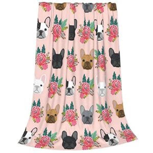 Gdecziy French Bulldog Floral Dog Cute pet Gifts Dog Breed Flannel Fleece Plush Throw Blanket,Throw for Spring Recliner, Air Conditioning Blanket Quality Washable Blanket 60"x50"