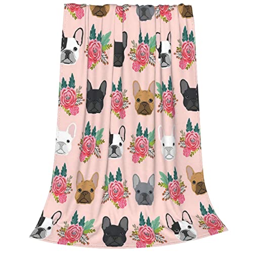 Gdecziy French Bulldog Floral Dog Cute pet Gifts Dog Breed Flannel Fleece Plush Throw Blanket,Throw for Spring Recliner, Air Conditioning Blanket Quality Washable Blanket 60"x50"