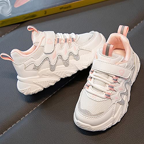 Mercatoo Children All Season Sports For Boys And Girls Thick Soles Non Slip Lace Up Hook Loop Mesh Breathable Comfortable Solid Color Casual Tennis Shoes for Girls Size 3 (Pink, 9.5-10 Years Big Kids)