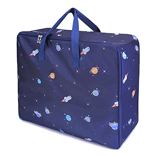 Large-capacity storage bag, clothes quilt storage bag, Oxford cloth waterproof and moisture-proof, suitable for outdoor and indoor, under-bed wardrobe clothes storage, luggage storage, camping, travel (Planet Rocket)