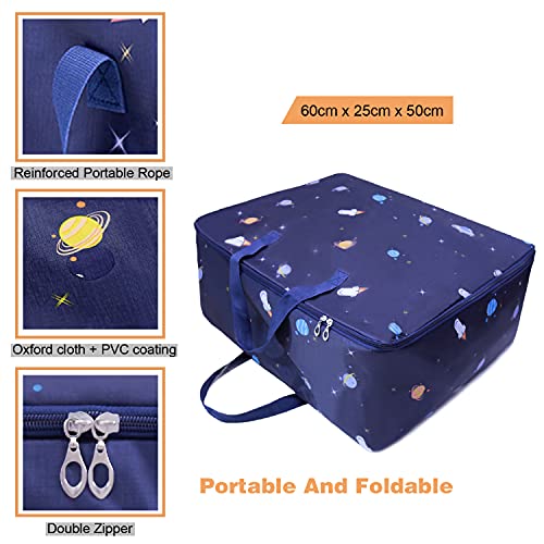 Large-capacity storage bag, clothes quilt storage bag, Oxford cloth waterproof and moisture-proof, suitable for outdoor and indoor, under-bed wardrobe clothes storage, luggage storage, camping, travel (Planet Rocket)