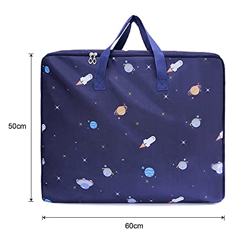 Large-capacity storage bag, clothes quilt storage bag, Oxford cloth waterproof and moisture-proof, suitable for outdoor and indoor, under-bed wardrobe clothes storage, luggage storage, camping, travel (Planet Rocket)