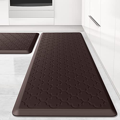 Kitchen Mat [2 PCS] Cushioned Anti-Fatigue Floor Mat, Waterproof Non-Skid Kitchen Mats and Rugs, Ergonomic Comfort Foam Kitchen Rugs, Standing Mat for Kitchen, Floor,Office, Sink, Laundry(Chocolate)