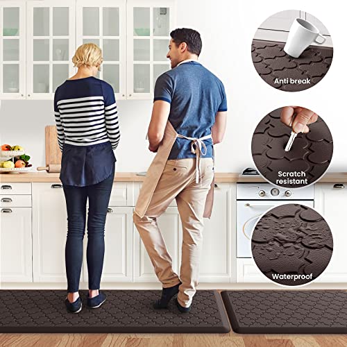 Kitchen Mat [2 PCS] Cushioned Anti-Fatigue Floor Mat, Waterproof Non-Skid Kitchen Mats and Rugs, Ergonomic Comfort Foam Kitchen Rugs, Standing Mat for Kitchen, Floor,Office, Sink, Laundry(Chocolate)