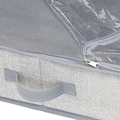 mDesign Soft Fabric Under Bed Storage Organizer Holder Bag for Clothing, Accessories, Linen - Easy-View Top Panel, Attached 2-Way Zippered Lid, Side Handles - 4 Pack - Gray