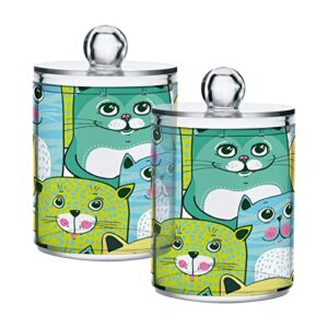 kigai cute colorful kitten cats qtip holder dispenser with lids 2pcs -bathroom storage organizer set, clear apothecary jars food storage containers, for tea, coffee, cotton ball, floss