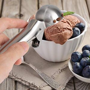 YasTant Premium Ice Cream Scoop with Trigger Ice Cream Scooper Stainless Steel, Heavy Duty Metal Icecream Scoop Spoon Dishwasher Safe, Perfect for Frozen Yogurt, Gelatos, Sundaes, Medium Silver