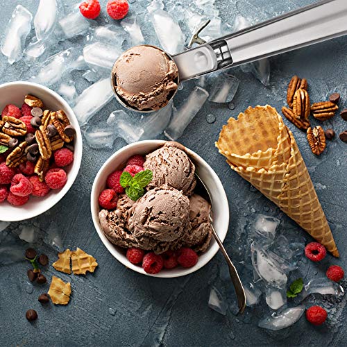 YasTant Premium Ice Cream Scoop with Trigger Ice Cream Scooper Stainless Steel, Heavy Duty Metal Icecream Scoop Spoon Dishwasher Safe, Perfect for Frozen Yogurt, Gelatos, Sundaes, Medium Silver