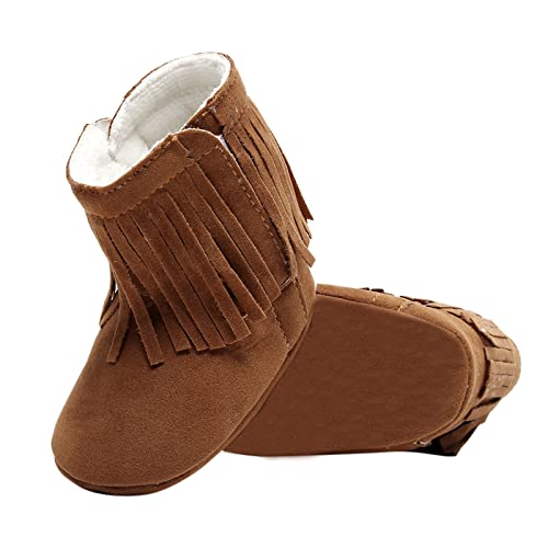 Baby Walkers Warm Shoes Cotton Snow Boots Soft First Infant Plush Girls Tassels Baby Shoes Winter Boots for Babies Girls (Brown, 0-6 Months)