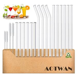 aotwan 20 pack glass straws drinking reusable,size 8.5''x10mm and 6''x10mm,glass straws shatter resistant including 12 straight and 4 bent with 4 brushes, reusable glass straws for cocktail,juice