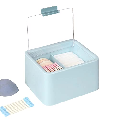 LiangTing 2 Grids Separate Cotton Swabs Dispenser Organizer Canisters,Transparent dust-proof desktop cotton swab box with cover,Dresser makeup remover cotton storage box for Cotton Balls, Cotton Pads. (blue)