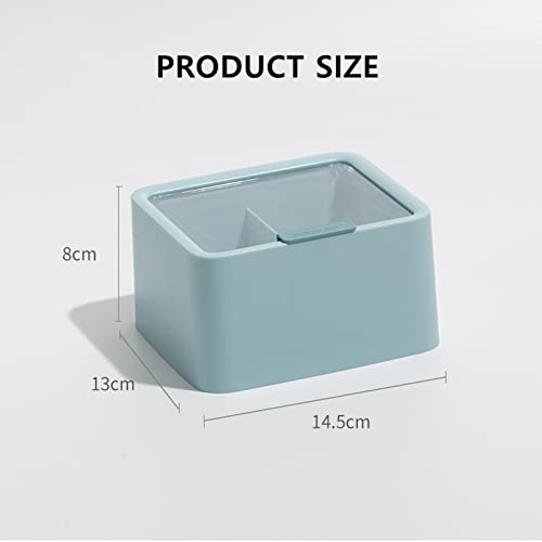 LiangTing 2 Grids Separate Cotton Swabs Dispenser Organizer Canisters,Transparent dust-proof desktop cotton swab box with cover,Dresser makeup remover cotton storage box for Cotton Balls, Cotton Pads. (blue)