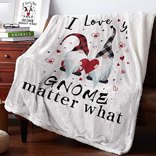 Chic D Soft Bed Blanket Throw (Fleece) Happy Valentine's Day,Sherpa Couch Throws Blankets for Women/Men,Fuzzy Cozy Plush Warm Camping Nursery Blankets(Twin,40x50inch,Gnome Love)