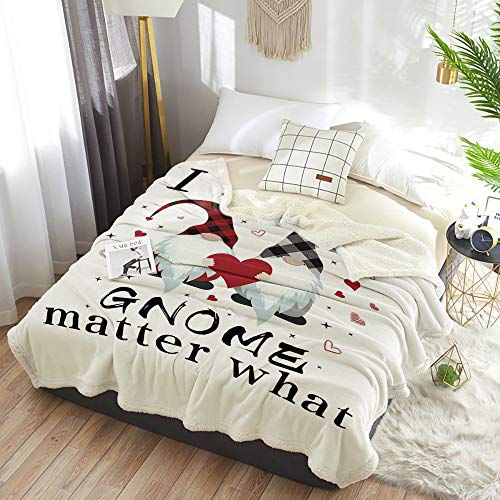 Chic D Soft Bed Blanket Throw (Fleece) Happy Valentine's Day,Sherpa Couch Throws Blankets for Women/Men,Fuzzy Cozy Plush Warm Camping Nursery Blankets(Twin,40x50inch,Gnome Love)