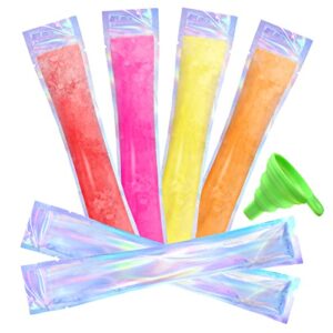 150 pack popsicle bags, 11 x 1.96'' ice pop bags for kids adults, bpa free freeze pop bags, diy yogurt tubes holographic bags with funnel for healthy snacks, popsicles, smoothies and party favor food storage