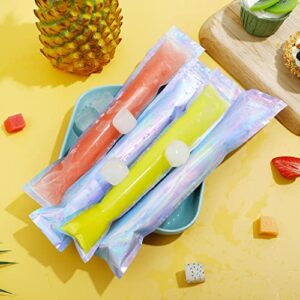 150 Pack Popsicle Bags, 11 x 1.96'' Ice Pop Bags for Kids Adults, BPA Free Freeze Pop Bags, DIY Yogurt Tubes Holographic Bags with Funnel for Healthy Snacks, Popsicles, Smoothies and Party Favor Food Storage