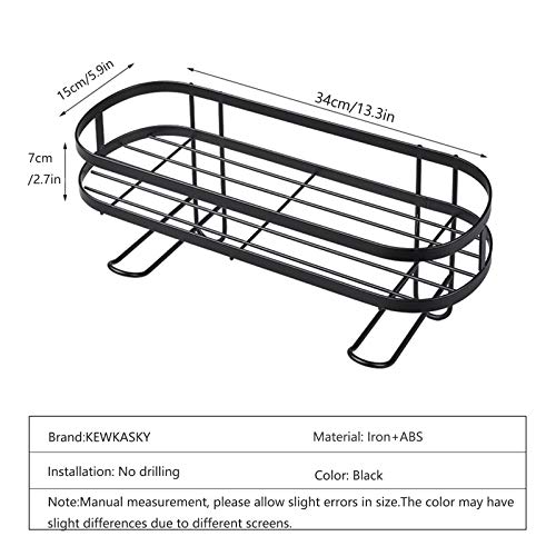 KEWKASKY Bathroom Toilet Storage Over Toilet Shelf Self Adhesive Over Toilet Storage Shelf No Drilling Waterproof Rustproof Bathroom Organizer Wall Mounted Bathroom Shelves with 3 Hooks (Black)