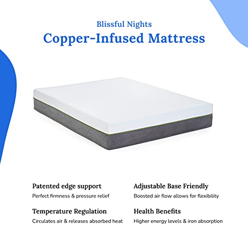 Blissful Nights 12 Inch California Split King Copper Infused Cool Memory Foam Mattress Developed for Adjustable Bed Bases with Medium Firm Feel Support and CertiPUR-US Certified