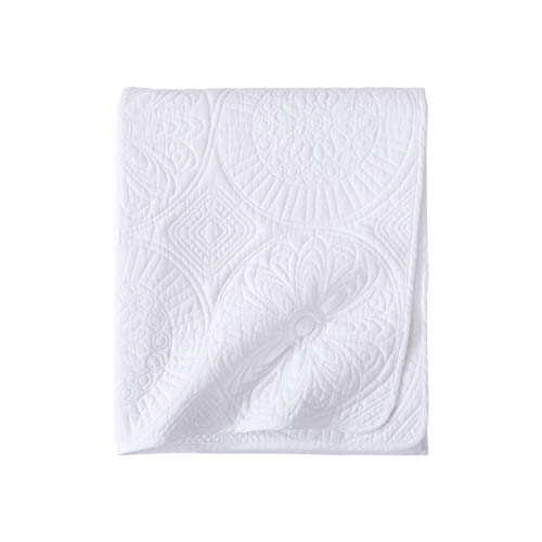 Soul & Lane Inner Circle 100% Cotton White Oversized Lap Quilt - 60" x 70" | Solid Modern Throw Blanket