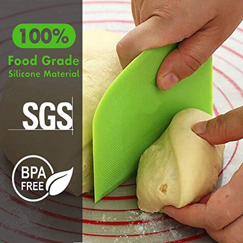 Dough Scraper Bench Scraper for Baking - SURDOCA 3 PCs BPA Free PE Plastic Flexible Bowl Scraper, Sharp Edge & Angles Dough Cutter. Anti-Slip Kitchen Baking Spatula Scraper, Best Baking Lovers' Gift