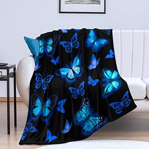 Butterfly Blanket Blue Butterflies Throw Blanket Ultra Soft Flannel Beautiful Butterfly Blanket Gifts for Adults Kids 50"x40"