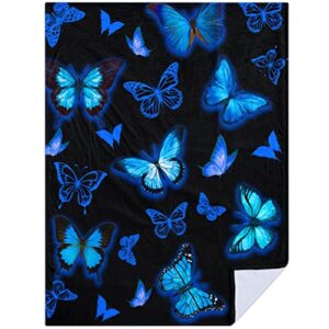 Butterfly Blanket Blue Butterflies Throw Blanket Ultra Soft Flannel Beautiful Butterfly Blanket Gifts for Adults Kids 50"x40"