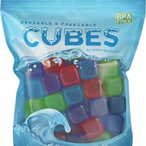 Urban Essentials Reusable Ice Cubes - Quick Freeze Colorful Plastic Square Ice cubes With Resealable Bag Assorted Colors Pack Of 56