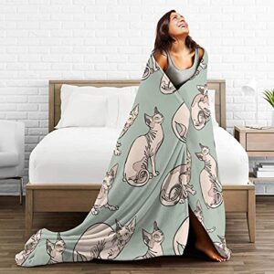 Hairless Naked Cats Sphynx Cats Mint Green Blanket,Fleece Throw Blanket Super Soft Warm Therma Plush Bed Couch Living Room