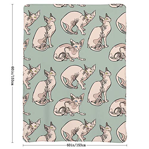 Hairless Naked Cats Sphynx Cats Mint Green Blanket,Fleece Throw Blanket Super Soft Warm Therma Plush Bed Couch Living Room