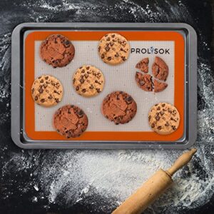 PROLISOK Silicone Baking Mat Pack of 2 – Non-stick Reusable Baking Liners – Food Grade Safe Blue & Orange Oven Mats for Cookies, Macarons & Pastry – 2 Flexible Cooking Mats for Half Baking Sheets