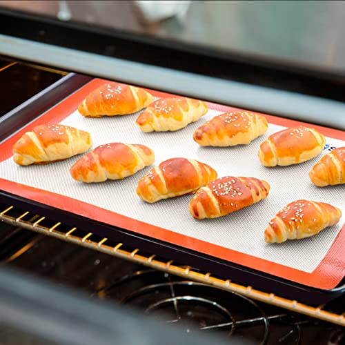 PROLISOK Silicone Baking Mat Pack of 2 – Non-stick Reusable Baking Liners – Food Grade Safe Blue & Orange Oven Mats for Cookies, Macarons & Pastry – 2 Flexible Cooking Mats for Half Baking Sheets