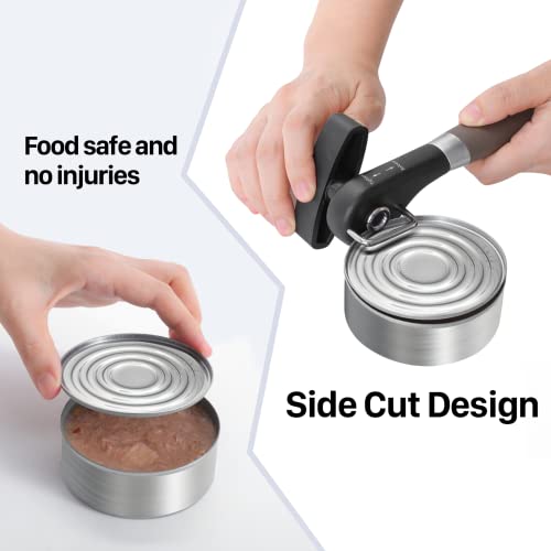 Can Opener Smooth Edge, Side Cut Can Opener Manual with Durable Sharp Blade, Safe Cut Manual Can Opener with Non-Slip Rubber Knob, Side Can Opener with Comfortable Grip Handle