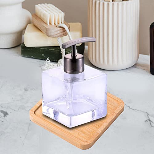 Leefasy 2Pieces Wooden Vanity Tray, Soap Dispenser Tray Pedestal Stand Countertop Organizer Holder Soap Holder Bathroom Tray, for Kitchen Sink Bathroom Home, Round and Square