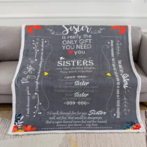 funny sister blanket birthday gifts | luxurious sister blanket with loving messages for sister birthday gifts | snuggly soft fleece blanket sister gifts from sister | 50" x 60" (sherpa fleece, grey)