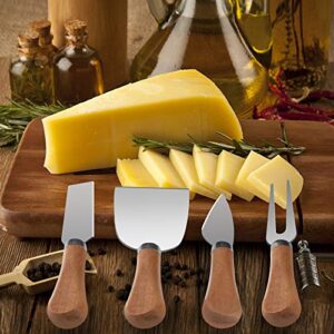 4 Piece Cheese Knives Set with Wooden Handle, Mini Steel Stainless Cheese knife set for Charcuterie and Cheese spread, Perfect for Cheese Slicer and Butter Cutter