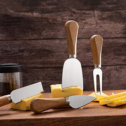 4 Piece Cheese Knives Set with Wooden Handle, Mini Steel Stainless Cheese knife set for Charcuterie and Cheese spread, Perfect for Cheese Slicer and Butter Cutter